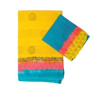 Net Cotton yellow and pink ,c-green saree