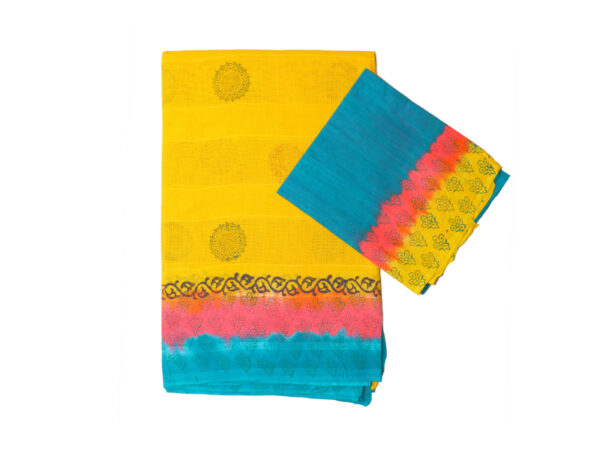 Net Cotton yellow and pink ,c-green saree