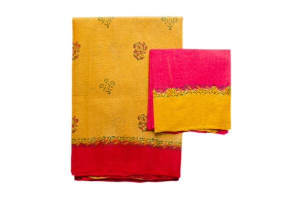 Super Net Menthi Yellow And Pink Saree