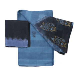 Net Cotton Ash And Black Saree