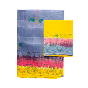 Net Cotton Dark Ash And Pink, Yellow Saree
