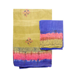 Net Cotton Khaki And Pink, Bule Saree
