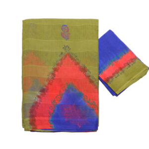 Net Cotton Mehedi Green And Pink Bule Saree