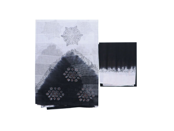 Net Cotton White And Black Saree