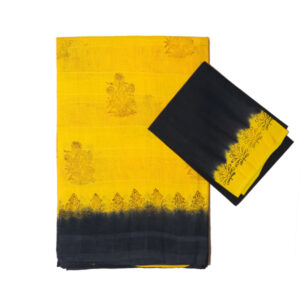 Net Cotton Yellow And Black Saree