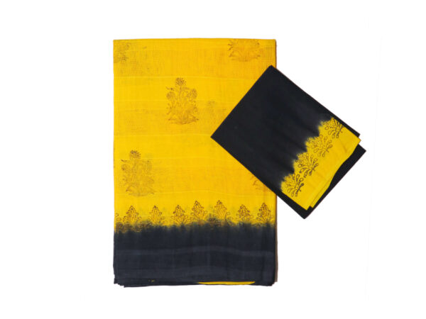 Net Cotton Yellow And Black Saree