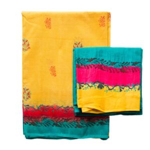 Supar Net Yellow And Pink, C-Green Saree