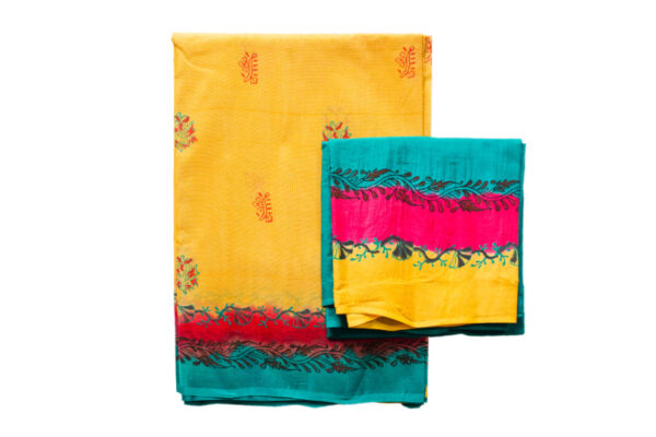 Supar Net Yellow And Pink, C-Green Saree
