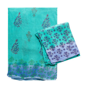 Super Net C-Green And Bule Saree