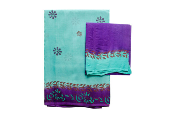 Super Net C-Green And Bule Saree