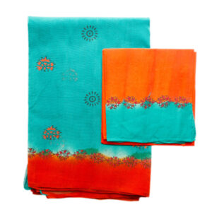 Super Net C-Green And Orange Saree