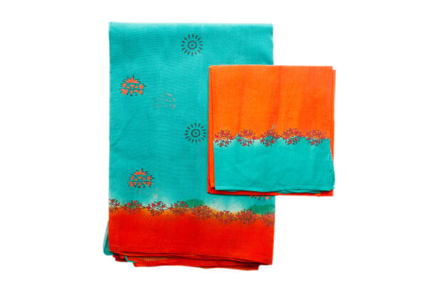 Super Net C-Green And Orange Saree