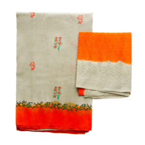 Super Net Cement And Orange Saree