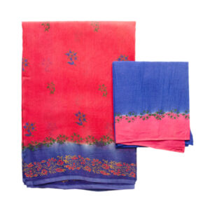 Super Net Dark Pink And Bule Saree