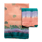 Super Net Light Brown And Violet Peacock Green Saree