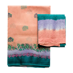 Super Net Light Brown And Violet Peacock Green Saree