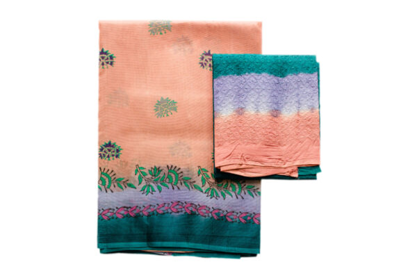 Super Net Light Brown And Violet Peacock Green Saree