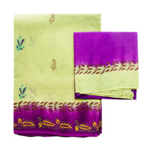 Super Net Pista Green And Violet Saree